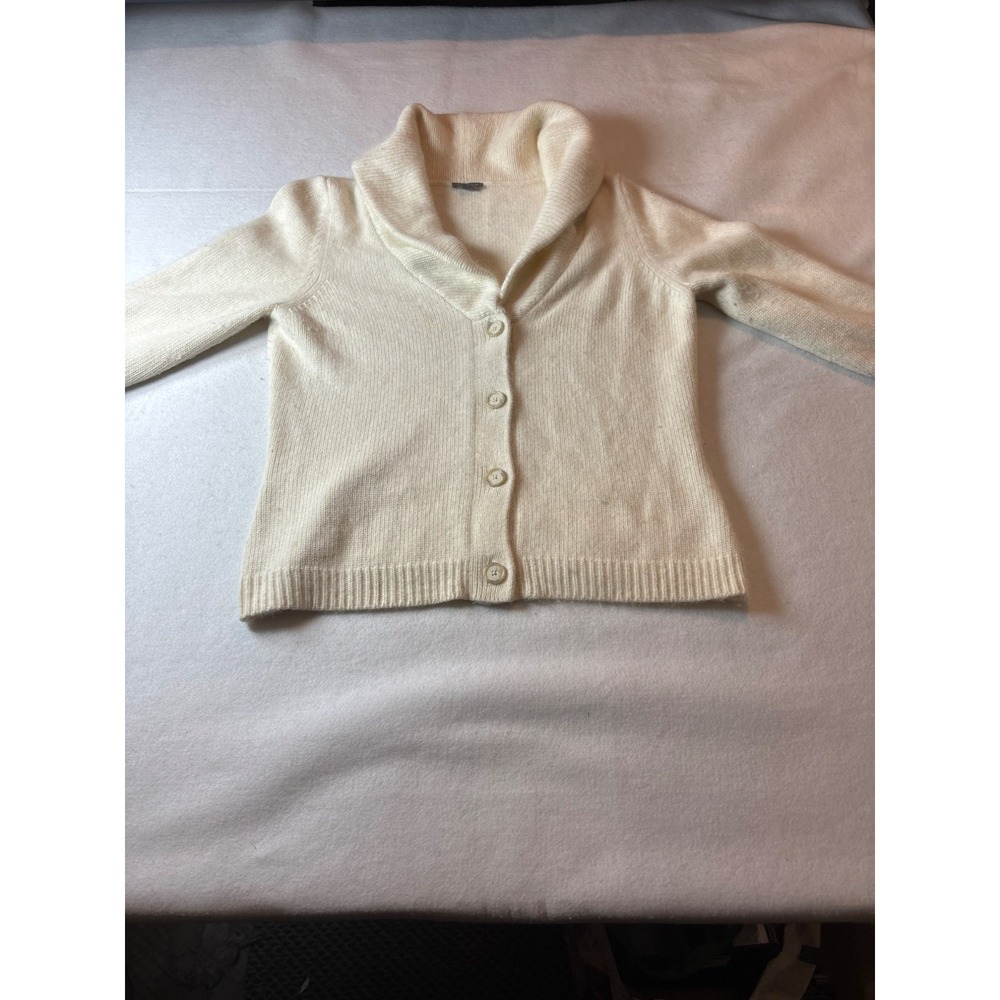 Ann Taylor Cream Button-Up Cardigan Sweater With Shawl Collar pit to pit 18"